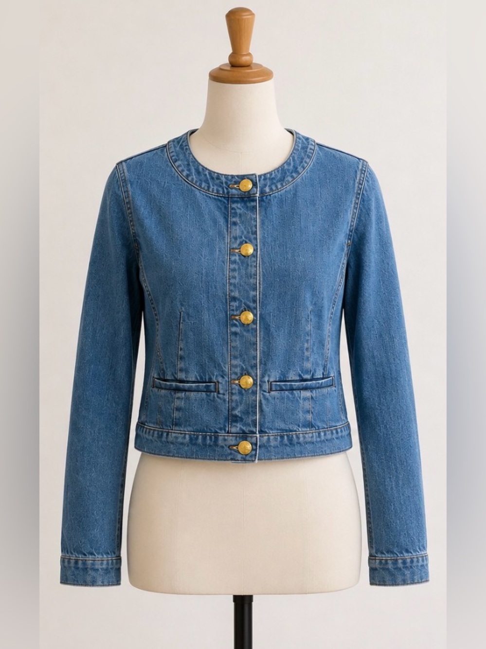 J.Crew Louisa Lady Preppy Jacket Denim Gold Crest Buttons Size 4 NWT $128